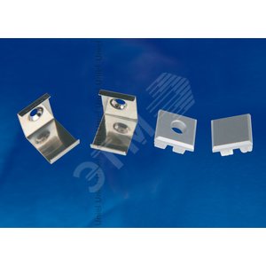 UFE-N05 SILVER A POLYBAG Набор аксессуаров для алюминиевого профиля. Крепежные скобы (4 шт, сталь) и заглушки (4 шт, пластик). Цвет серебро. ТМ Uniel (UFEN05SILVERAPOLYBAG) - UNIEL