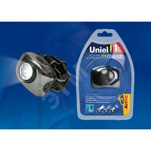 S-HL011-C Gun Metal Фонарь «Bright eyes comfort» (налобный фонарь), алюм. корпус, 1 LED, упаковка кламшелл, 3хААА н/к | 03212 | Uniel - фото 2