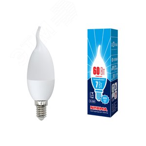 Лампа светодиодная LED-CW37-7W/NW/E14/FR/NR . Форма свеча на ветру, матовая, Norma, белый свет (4000K), картон, ТМ Volpe - UNIEL