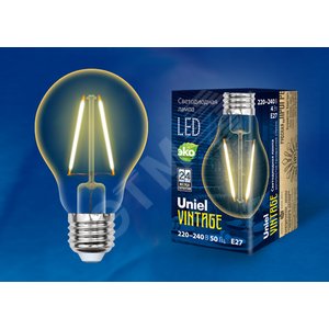 Лампа светодиодная декоративная LED 4вт 220-240В форма А 300Лм Е27 2250К золотая колба Uniel Vintage (UL-00000849) - UNIEL