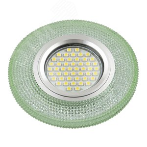 DLS-L142 GU5.3 GLASSY/GREEN Светильник декоративный встраиваемый, серия Luciole. Без лампы, цоколь GU5.3. Доп. светодиодная подсветка 3Вт.Стекло. Зеркальный/светло-зеленый. ТМ Fametto (DLS-L142-2003) - UNIEL
