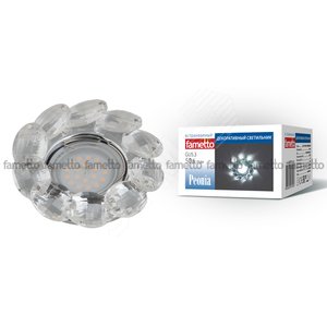 DLS-P114 GU5.3 CHROME/CLEAR Светильник декоративный встраиваемый ТМ 'Fametto', серия 'Peonia'. Без лампы, цоколь GU5.3. Основание металл, цвет хром. Отделка кристалл, цвет прозрачный (DLS-P114-2001) - UNIEL