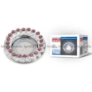 DLS-P115 GU5.3 CHROME/CLEAR+PURPLE Светильник декоративный встраиваемый, серия Peonia. Без лампы, цоколь GU5.3. Металл/стекло. Хром/прозрачный+пурпурный. ТМ Fametto (DLS-P115-2001) - UNIEL