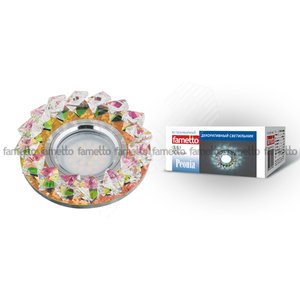 DLS-P117 GU5.3 CHROME/COLOR Светильник декоративный встраиваемый ТМ 'Fametto', серия 'Peonia'. Без лампы, цоколь GU5.3. Основание металл, цвет хром. Отделка стекло, цвет многоцветный (DLS-P117-2001) - UNIEL