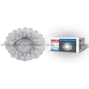 DLS-P120 GU5.3 CHROME/CLEAR Светильник декоративный встраиваемый ТМ 'Fametto', серия 'Peonia'. Без лампы, цоколь GU5.3. Основание металл, цвет хром. Отделка стекло, цвет прозрачный (DLS-P120-2001) - UNIEL