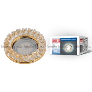 DLS-P121 GU5.3 GOLD/CLEAR Светильник декоративный встраиваемый ТМ 'Fametto', серия 'Peonia'. Без лампы, цоколь GU5.3. Основание металл, цвет хром. Отделка стекло, цвет прозрачный (DLS-P121-2001) - UNIEL