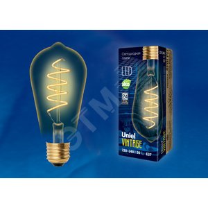 Лампа светодиодная декоративная LED 4вт 220-240В конус 400Лм Е27 2250К золотая колба спиральная нить Uniel Vintage (UL-00001819) - UNIEL