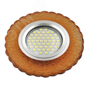 DLS-L140 GU5.3 GLASSY/GOLD Светильник декоративный встраиваемый, серия Luciole. Без лампы, цоколь GU5.3. Доп. светодиодная подсветка 3Вт. Стекло. Зеркальный/светло-желтый. ТМ Fametto (DLS-L140-2002) - UNIEL