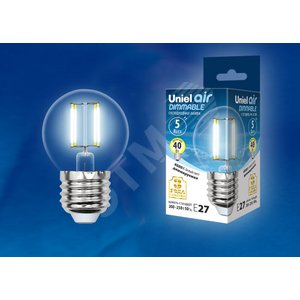 Лампа светодиодная LED 5вт 200-250В шар диммируемый 450Лм Е27 4000К Air филамент 2