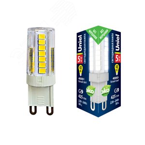 Лампа светодиодная прозрачная LED-JCD-5W/4000K/G9/CL GLZ09TR Белый свет (4000К)