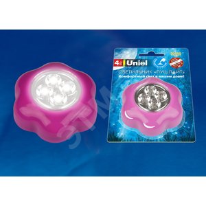 DTL-359 Цветок-A/Pink/4LED/3АAA Cветильник-ночник пушлайт, питание от 3-х батареек AAA (в комплект не входят). Розовый. ТМ Uniel (DTL359ЦAPink4LED3АAA) - UNIEL