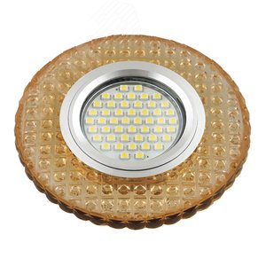 DLS-L143 GU5.3 GLASSY/GOLD Светильник декоративный встраиваемый, серия Luciole. Без лампы, цоколь GU5.3. Доп. светодиодная подсветка 3Вт. Стекло. Зеркальный/светло-желтый. ТМ Fametto (DLS-L143-2002) - UNIEL