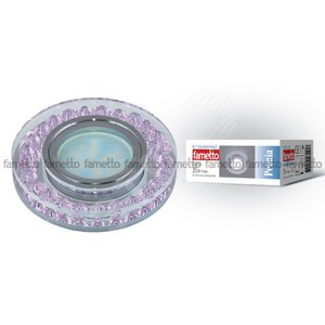 DLS-P102 GU5.3 CHROME/PINK Светильник декоративный встраиваемый. Без лампы. Металл, цвет хром. Отделка прозрачное стекло с элементами розового. ТМ Fametto (DLS-P102-2004) - UNIEL