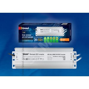 Блок питания для светодиодов 150вт,24В,IP67       UET-VAJ-150B67,с защитой от короткого замыкания и перегрузок,алюм,2 выходных канала - UNIEL