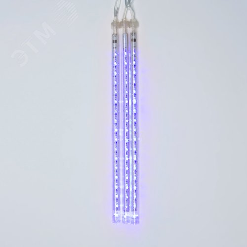 ULD-E1505-336/DTK BLUE IP44 TWISTED METEOR Занавес светодиодный фигурный «Звездный дождь», соединяемый. 6 подвесов. 336 светодиодов. Размер 1,5х0,5м. Цвет свечения синий. IP44. Провод прозрачный. Упаковка картон. (UL-00000167) 3