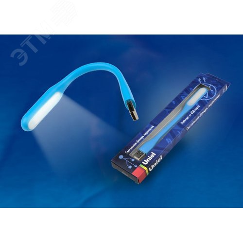 Светильник-фонарь переносной, прорезиненный корпус, 6 LED, питание от USB-порта. Упаковка-картон, цвет-синий. - фото 3