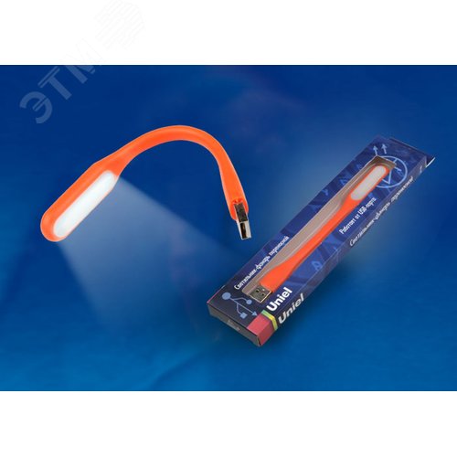 Светильник-фонарь переносной, прорезиненный корпус, 6 LED, питание от USB-порта. Упаковка-картон, цвет-оранжевый. - фото 2