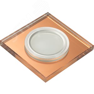 DLS-L107 GU5.3 CHROME/BRONZE Светильник декоративный встраиваемый, серия Luciole. Квадратный. Без лампы, цоколь GU5.3. Доп. светодиодная подсветка 3Вт. Металл/стекло. Хром/бронза. ТМ Fametto (DLS-L107-2001) - UNIEL