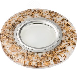 DLS-L108 GU5.3 CHROME/WHITE Светильник декоративный встраиваемый, серия Luciole. Без лампы. Доп.подсветка 3Вт. Металл, цвет хром. Отделка белый полимер с частицами цвета кофе. ТМ Fametto. (DLS-L108-2001) - UNIEL