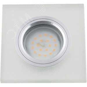 DLS-L113 GU5.3 CHROME/MATT CLEAR Светильник декоративный встраиваемый, серия Luciole. Квадратный. Без лампы, GU5.3. Доп. светодиодная подсветка 3Вт. Металл/стекло. Хром/матовый+прозрачный. ТМ Fametto (DLS-L113-2001) - UNIEL