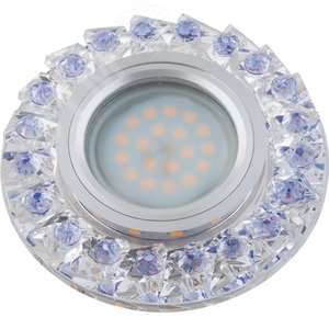 DLS-L120 GU5.3 CHROME/CLEAR+PURPLE Светильник декоративный встраиваемый, серия Luciole. Без лампы, GU5.3. Доп. светодиодная подсветка 3Вт. Металл/кристаллы. Хром/прозрачный+фиолетовый. ТМ Fametto (DLS-L120-2001) - UNIEL