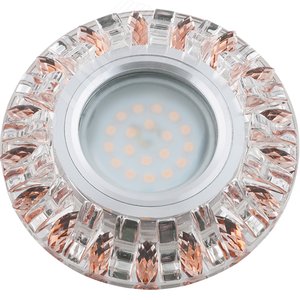 DLS-L121 GU5.3 CHROME/CLEAR+BRONZE Светильник декоративный встраиваемый, серия Luciole. Без лампы, цоколь GU5.3. Доп. светодиодная подсветка 3Вт. Металл/кристаллы. Хром/прозрачный+бронза. ТМ Fametto (DLS-L121-2001) - UNIEL