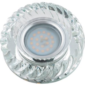 DLS-L123 GU5.3 GLASSY/CLEAR Светильник декоративный встраиваемый, серия Luciole. Без лампы, цоколь GU5.3. Доп. светодиодная подсветка 3Вт. Стекло/стекло. Зеркальный/прозрачный. ТМ Fametto (DLS-L123-2001) - UNIEL
