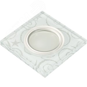 DLS-L203 GU5.3 CHROME/WHITE Светильник декоративный встраиваемый, серия Luciole. Квадратный. Без лампы, цоколь GU5.3. Доп. светодиодная подсветка 3Вт. Металл/стекло. Хром/белый+серебро. ТМ Fametto (DLS-L203-2001) - UNIEL