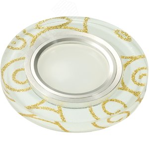 DLS-L206 GU5.3 CHROME/WHITE Светильник декоративный встраиваемый, серия Luciole. Без лампы, цоколь GU5.3. Доп. светодиодная подсветка 3Вт. Металл/стекло. Хром/белый+золото. ТМ Fametto (DLS-L206-2001) - UNIEL