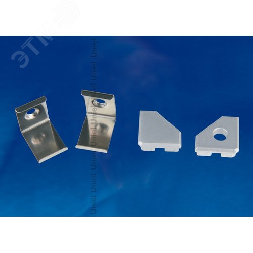 UFE-N03 SILVER A POLYBAG Набор аксессуаров для алюминиевого профиля. Крепежные скобы (4 шт, сталь) и заглушки (4 шт, пластик). Цвет серебро. ТМ Uniel (UFEN03SILVERAPOLYBAG) - фото 3
