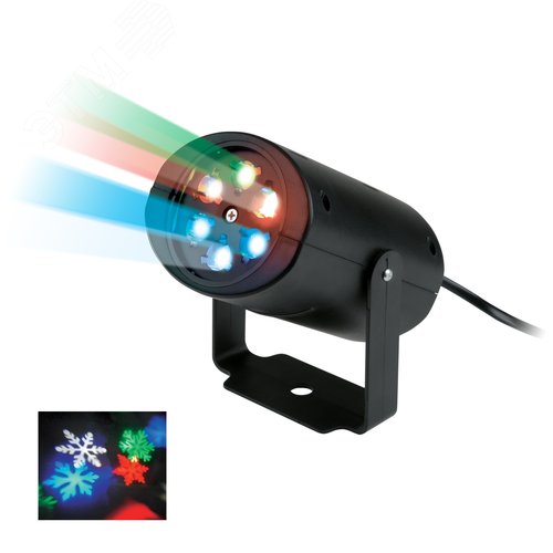 ULI-Q306 4W/RGB BLACK SNOWFLAKE Светодиодный светильник-проектор. Проекция «снежинки», RGB. Кабель с вилкой, 220В. TM Volpe. - фото 2