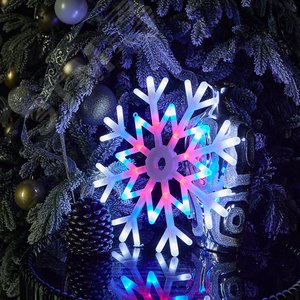 ULD-H4040-048/DTA MULTI IP20 SNOWFLAKE Фигура светодиодная Снежинка, 40х40см. Подвесная. 48 светодиодов. Красный, синий, белый свет. Провод прозрачный. TM Uniel. (UL-00001403) - фото 3