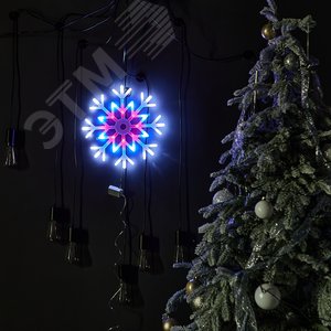 ULD-H4040-048/DTA MULTI IP20 SNOWFLAKE Фигура светодиодная Снежинка, 40х40см. Подвесная. 48 светодиодов. Красный, синий, белый свет. Провод прозрачный. TM Uniel. (UL-00001403) - фото 2