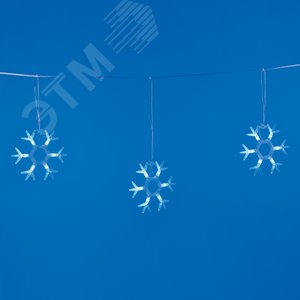 ULD-E1503-036/DTA BLUE IP20 SNOWFLAKES-1 Занавес светодиодный фигурный Снежинки-1,  1,5х0,3м. 6 подвесов. 36 светодиодов. Синий свет. Провод прозрачный. TM Uniel. (UL-00001406) 4