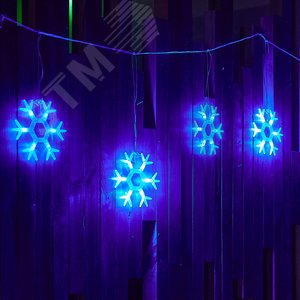 ULD-E1503-036/DTA BLUE IP20 SNOWFLAKES-1 Занавес светодиодный фигурный Снежинки-1,  1,5х0,3м. 6 подвесов. 36 светодиодов. Синий свет. Провод прозрачный. TM Uniel. (UL-00001406) 6