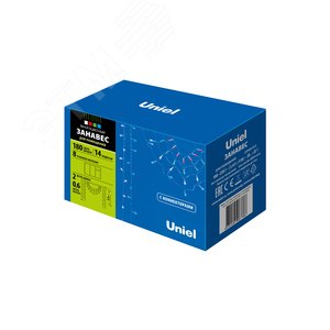 ULD-E1906-180/DTK MULTI IP20 RAINBOW-2 Занавес светодиодный фигурный Радуга, 1,9х0,6м. 14 подвесов. 180 светодиодов.  Красный, зеленый, белый, синий свет. Провод прозрачный. TM Uniel. (UL-00001411) - фото 3
