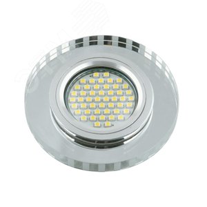 DLS-L127 GU5.3 CHROME/GLASSY Светильник декоративный встраиваемый, серия Luciole. Без лампы, цоколь GU5.3. Доп. светодиодная подсветка 3Вт. Металл/стекло. Хром/зеркальный. ТМ Fametto (DLS-L127-2001) - UNIEL
