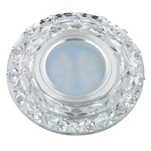 DLS-L130 GU5.3 CHROME/CLEAR Светильник декоративный встраиваемый, серия Luciole. Без лампы, цоколь GU5.3. Доп. светодиодная подсветка 3Вт. Металл/стекло. Хром/белый. ТМ Fametto (DLS-L130-2001) - UNIEL