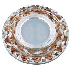 DLS-L130 GU5.3 CHROME/BROWN Светильник декоративный встраиваемый, серия Luciole. Без лампы, цоколь GU5.3. Доп. светодиодная подсветка 3Вт. Металл/стекло. Хром/коричневый. ТМ Fametto (DLS-L130-2003) - UNIEL