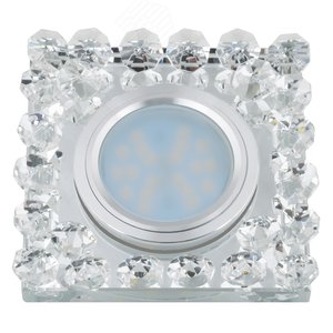 DLS-L131 GU5.3 CHROME/CLEAR Светильник декоративный встраиваемый, серия Luciole. Без лампы, цоколь GU5.3. Доп. светодиодная подсветка 3Вт. Металл/стекло. Хром/белый. ТМ Fametto (DLS-L131-2001) - UNIEL