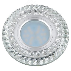 DLS-L132 GU5.3 CHROME/CLEAR Светильник декоративный встраиваемый, серия Luciole. Без лампы, цоколь GU5.3. Доп. светодиодная подсветка 3Вт. Металл/стекло. Хром/белый. ТМ Fametto (DLS-L132-2001) - UNIEL