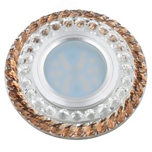 DLS-L132 GU5.3 CHROME/BROWN Светильник декоративный встраиваемый, серия Luciole. Без лампы, цоколь GU5.3. Доп. светодиодная подсветка 3Вт. Металл/стекло. Хром/коричневый. ТМ Fametto (DLS-L132-2002) - UNIEL