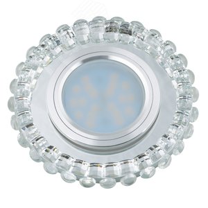 DLS-L133 GU5.3 CHROME/CLEAR Светильник декоративный встраиваемый, серия Luciole. Без лампы, цоколь GU5.3. Доп. светодиодная подсветка 3Вт. Металл/стекло. Хром/белый. ТМ Fametto (DLS-L133-2001) - UNIEL