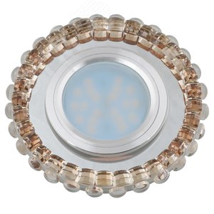 DLS-L133 GU5.3 CHROME/CHAMPAGNE Светильник декоративный встраиваемый, серия Luciole. Без лампы, цоколь GU5.3. Доп. светодиодная подсветка 3Вт. Металл/стекло. Хром/желтый. ТМ Fametto (DLS-L133-2002) - UNIEL