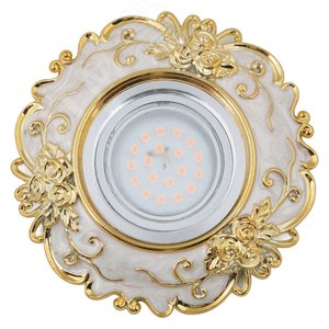 DLS-A105 GU5.3 CHROME/BEIGE+GOLD Светильник декоративный встраиваемый, серия Arno. Без лампы, цоколь GU5.3. Металл/полимер. Хром/бежевый+золото. ТМ Fametto (DLS-A105-2001) - UNIEL