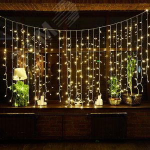 Гирлянда Занавес светодиодный с эффектом мерцания 3х2 м Соединяемый 240 светодиодов теплый белый провод 2