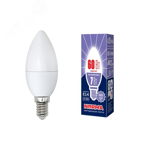 Лампа светодиодная LED-C37-7W/DW/E14/FR/NR форма свеча, матовая, Norma, дневной (6500K) 4
