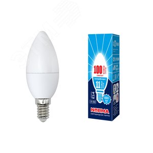Лампа светодиодная LED-C37-11W/NW/E14/FR/NR Форма свеча, матовая. Серия Norma. Белый свет (4000K). Картон. ТМ Volpe (UL-00003811) - UNIEL