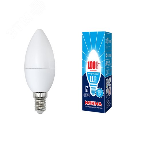 Лампа светодиодная LED-C37-11W/NW/E14/FR/NR Форма свеча, матовая. Серия Norma. Белый свет (4000K). Картон. ТМ Volpe (UL-00003811) - фото 2