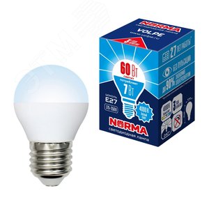 Лампа светодиодная LED-G45-7W/NW/E27/FR/NR форма шар, матовая, Norma, 4000 K 4